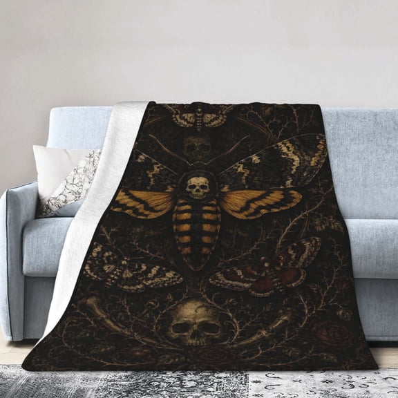 Gothic Moth Skull Blanket Gift Throw Blanket Gift for Women Dark Floral Vintage Home Decor 60x50
