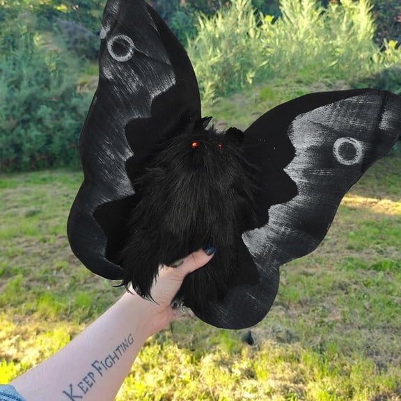 Gothic Mothman Plushie Stuffed Animal, Usupdd Cryptid Monster Plush Toy for Dark Home Decor, 14 Inch Soft Huggable Mothman Doll for Bed Shelf Dresser