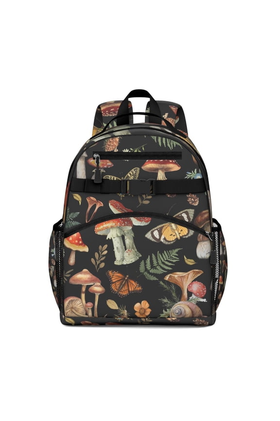 Gothic Mushroom Backpack for Teens - Waterproof Spine-Protecting School Bag, Breathable Padded Back Panel & Boho Mushroom Print