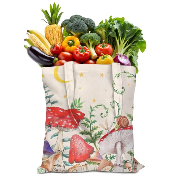 Gothic Mushroom Canvas Tote Bag, Reusable Psychedelic Mushroom Handbag, Eco-Friendly Trippy Mushroom Shopping Bag for Women