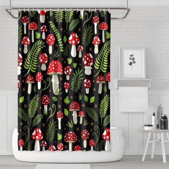 Gothic Mushroom Shower Curtain - Vintage Boho Cottagecore Design Waterproof Fade-Resistant Bath Curtain with Hooks