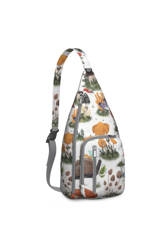 Gothic Mushroom Sling Bag – Dark Academia Aesthetic Crossbody Backpack – Lightweight Travel Shoulder Bag for Witchy Students, Artists, and Outdoor Explorers