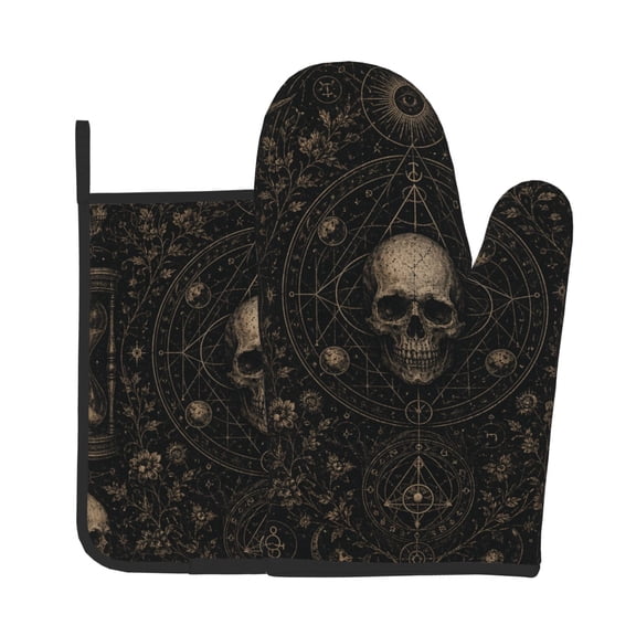 Gothic Mystery Alchemy Art 2Pcs Oven Mitts and Pot Holders Set Kitchen Glove & Trivet Hot Pads for Cooking Baking BBQ Grilling