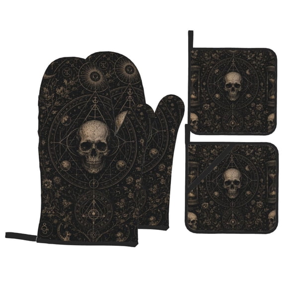 Gothic Mystery Alchemy Art 4Pcs Oven Mitts and Pot Holders Sets Oven Kitchen Gloves Hot Pads for Cooking BBQ Baking Grilling