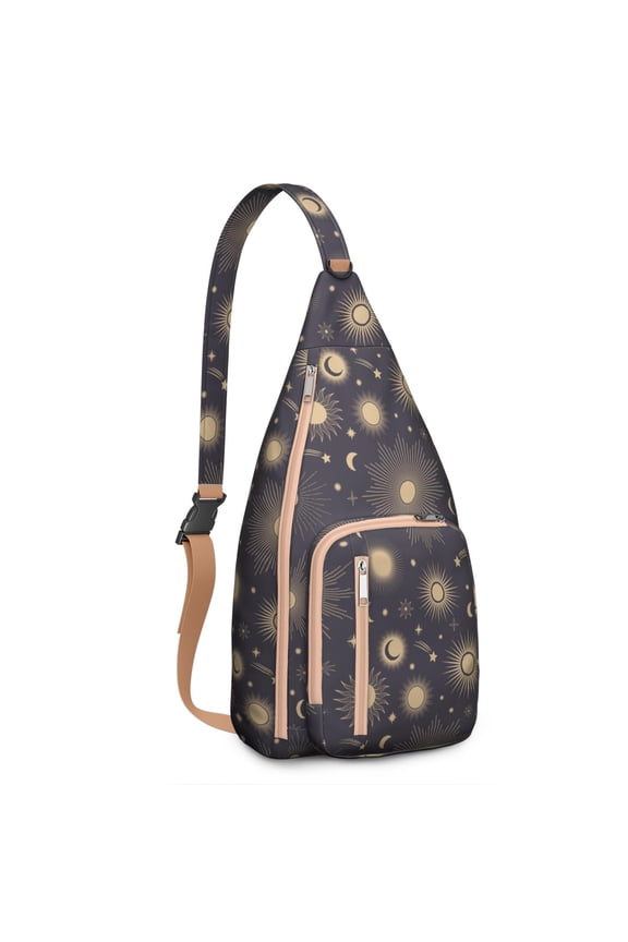 Gothic Mystical Crossbody Bag - Sun & Moon Star Print, Dark Aesthetic Sling Pack, Waterproof & Adjustable Strap
