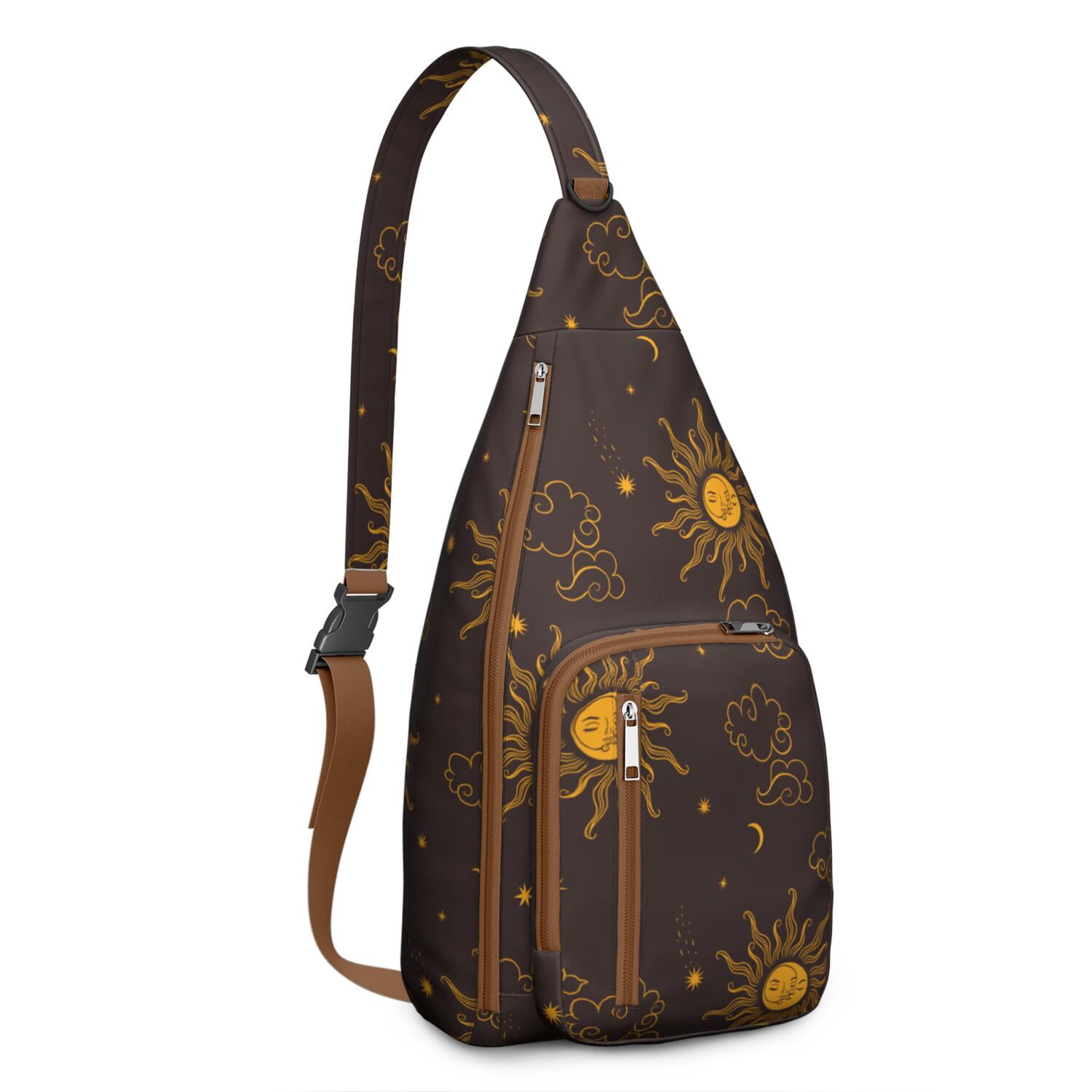Gothic Mystical Crossbody Bag - Sun & Moon Star Print, Dark Aesthetic Sling Pack, Waterproof & Adjustable Strap