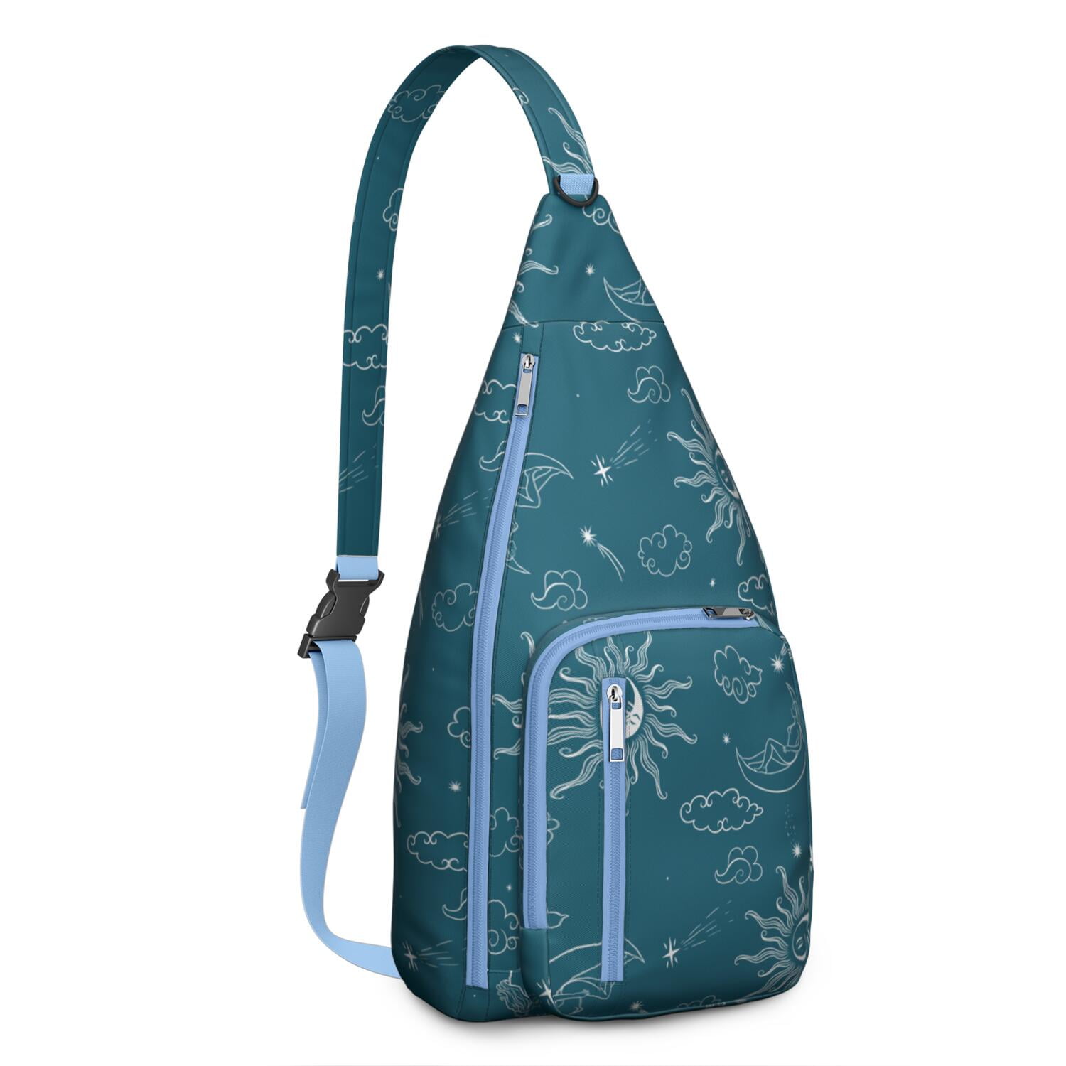 Gothic Mystical Crossbody Bag - Sun & Moon Star Print, Dark Aesthetic Sling Pack, Waterproof & Adjustable Strap