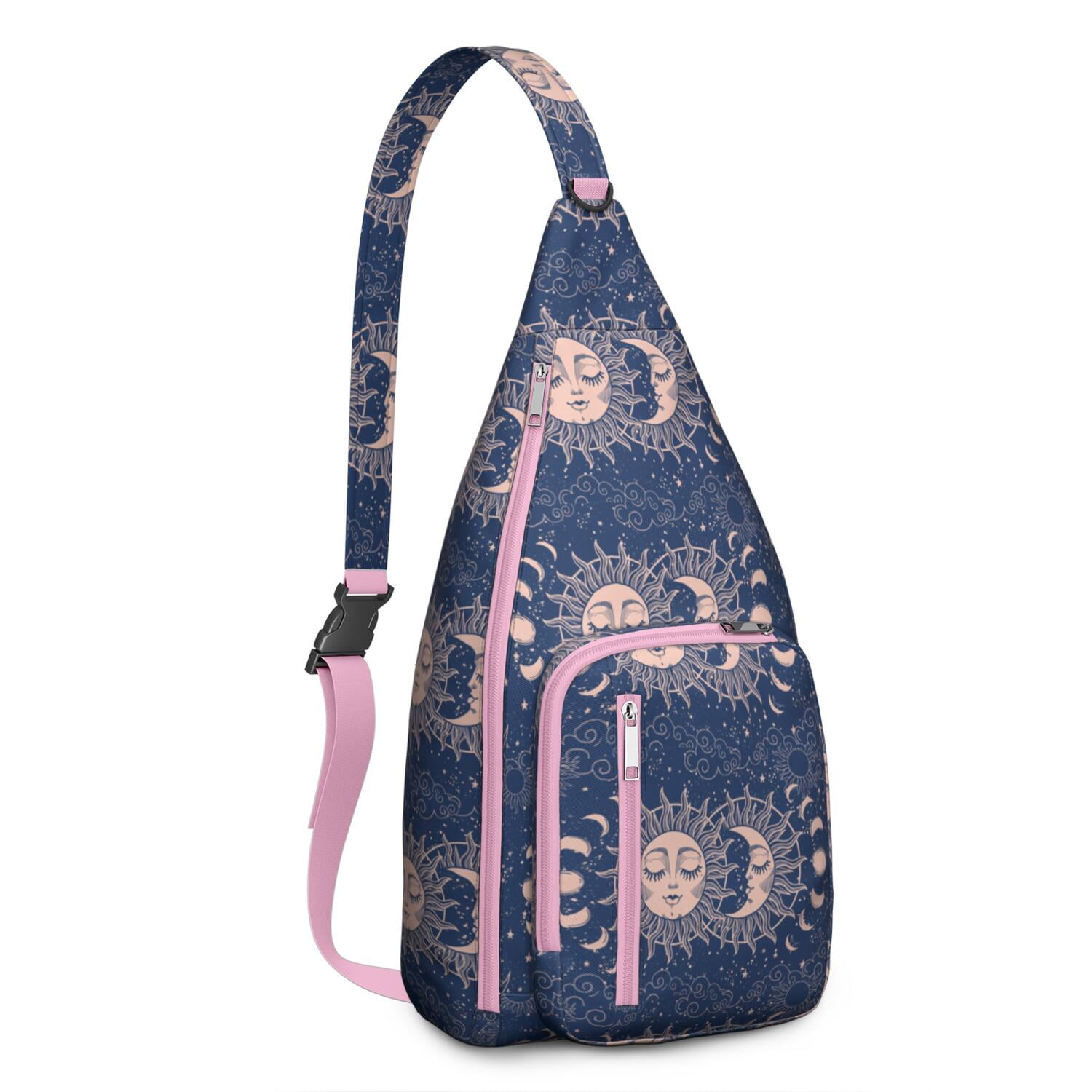Gothic Mystical Crossbody Bag - Sun & Moon Star Print, Dark Aesthetic Sling Pack, Waterproof & Adjustable Strap