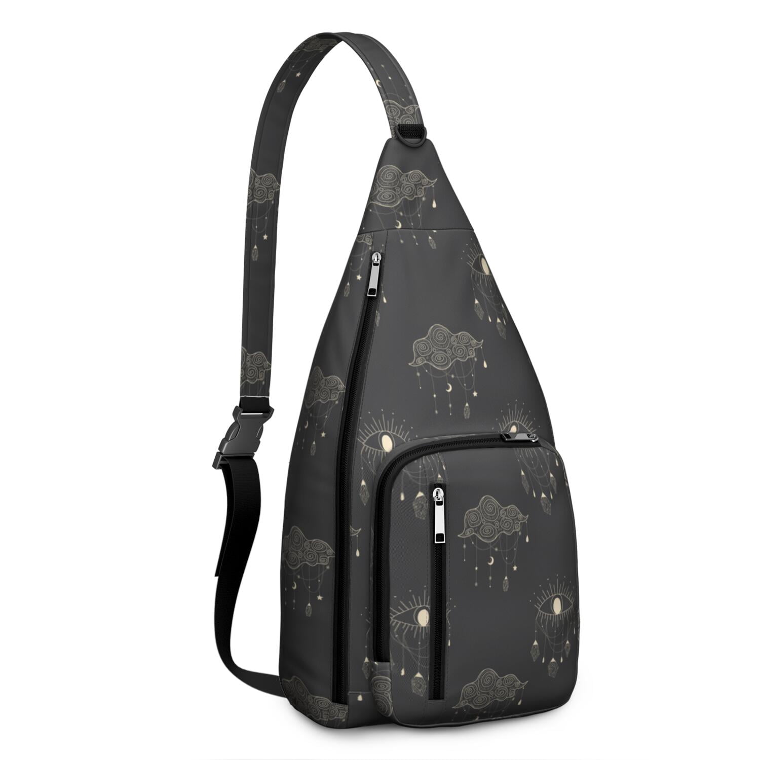 Gothic Mystical Crossbody Bag - Sun & Moon Star Print, Dark Aesthetic Sling Pack, Waterproof & Adjustable Strap