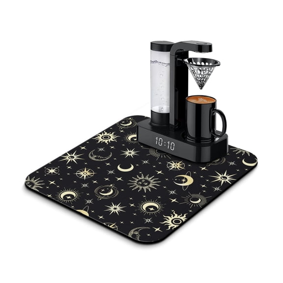 Gothic Nebula and Galaxy Coffee Bar Mat - Retro Astronomical Print Absorbent Pad - Multi-Functional Countertop Protector - Solar and Lunar Eclipse