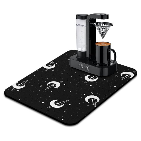 Gothic Nebula and Galaxy Coffee Bar Mat - Retro Astronomical Print Absorbent Pad - Multi-Functional Countertop Protector - Solar and Lunar Eclipse