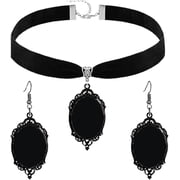 Gothic Necklace Earrings Set for Women,Vintage Black Velvet Witch/Crow/Bat Glass Pendant Necklace Punk Style Crystal Cameo Glass Jewelry Set Goth Victorian Costume Halloween Accessories
