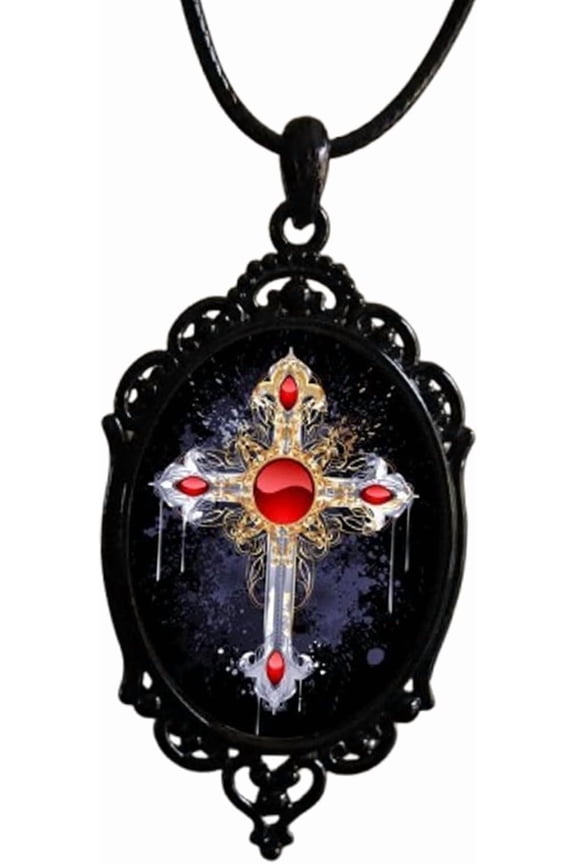 Gothic Necklace for Men Women,Raven Cross Glass Necklaces Bat Pendant Necklace Vintage Gothic Rope Chain Crow Bat Choker Victorian Cemetery Guest Necklaces Halloween Christmas Birthday Jewelry