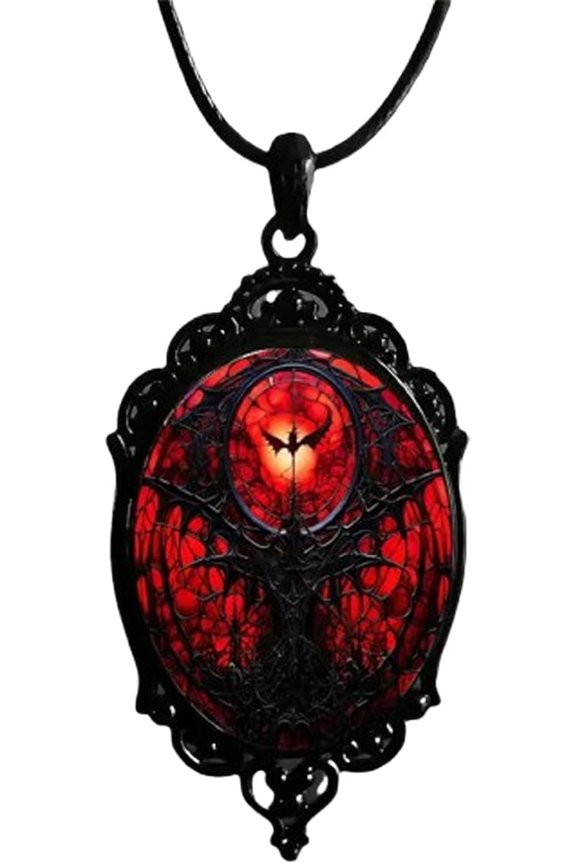 Gothic Necklace for Men Women,Raven Cross Glass Necklaces Bat Pendant Necklace Vintage Gothic Rope Chain Crow Bat Choker Victorian Cemetery Guest Necklaces Halloween Christmas Birthday Jewelry