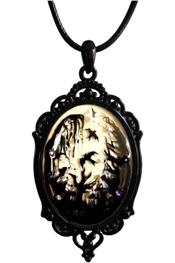 Gothic Necklace for Men Women,Raven Cross Glass Necklaces Bat Pendant Necklace Vintage Gothic Rope Chain Crow Bat Choker Victorian Cemetery Guest Necklaces Halloween Christmas Birthday Jewelry