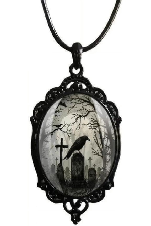 Necklace for Men Women,Raven Cross Glass Necklaces Bat Pendant Necklace Vintage Gothic Rope Chain Crow Bat Choker Victorian Cemetery Guest Necklaces Halloween Christmas Birthday Jewelry