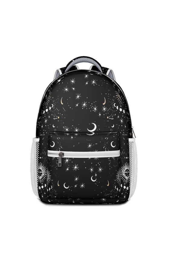 Gothic Night Sky Backpack for – Cosmic Moon, Starry Eclipse & Solar Sunburst Design with Astronomical Map and Ethereal Elements