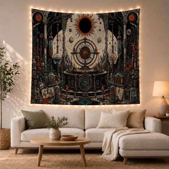 Gothic Observatory Eclipse Astrolabe in Celestial Scene, Mysterious Gothic for Astronomy Fans, Celestial Home Decor, Halloween Gift, Tapestry Wall Hanging for Bedroom, Living Room and Dorm