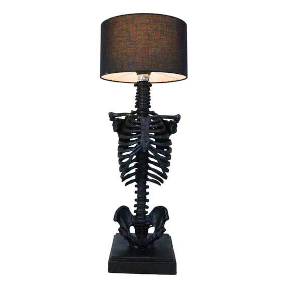 Gothic Ossuary Black Skeleton Rib Cage Torso Human Anatomy Table Lamp With Shade