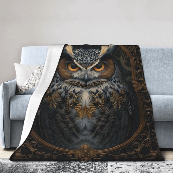 Gothic Owl Bird Blanket , Flannel Goth Mystery Blankets Gifts, Majestic Animal Print Soft Warm Cozy Throws for Sofa Couch Bed Living Room Bedroom Home Decor 80x60