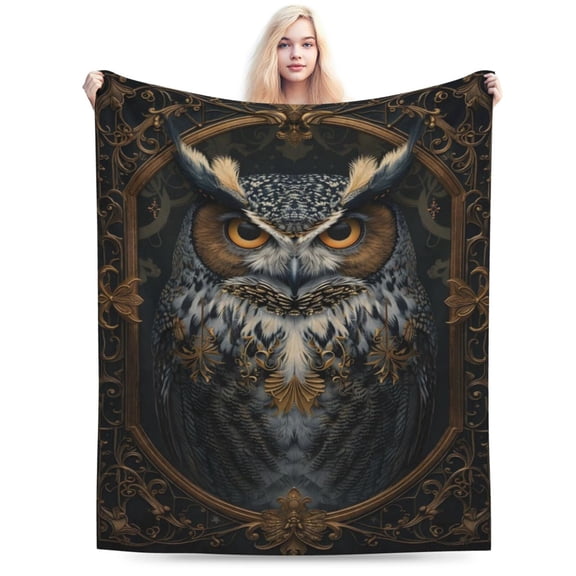 Gothic Owl Bird Blanket for Girls Boys Kids, Flannel Goth Mystery Blankets Gifts, Majestic Animal Print Soft Warm Cozy Throws for Sofa Couch Bed Living Room Bedroom Home Decor 50x40