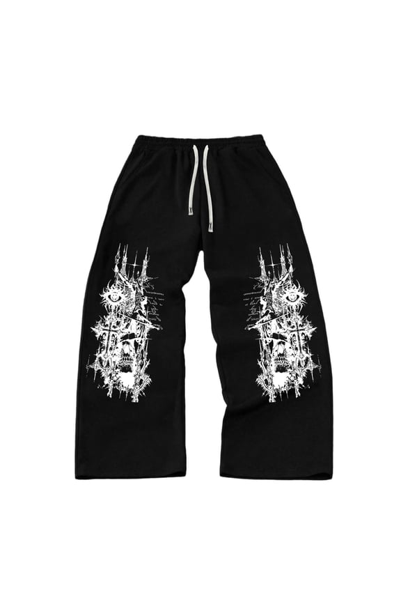 Gothic Pants Men, Tribal Star Print Goth Y2K Baggy Sweatpants, Casual Streetwear Sweatpants for Men
