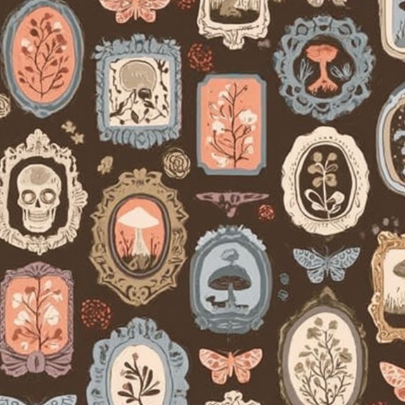 Gothic Peel and Stick Wallpaper 17.7in x 9.8ft Vintage Botanical Frames Mushrooms Butterflies Skull Wall Mural Vinyl Self-Adhesive Removable Wall Paper for Bedroom Kitchen Cabinet Renter Friendly
