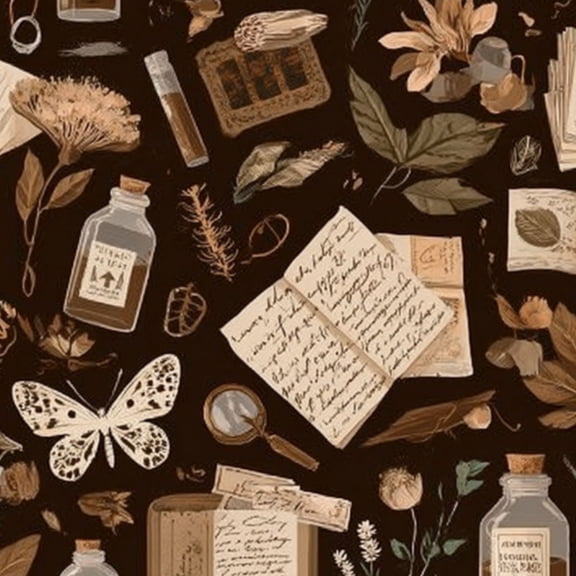 Gothic Peel and Stick Wallpaper 23.6in x 9.8ft Vintage Botanical Curiosity Books Butterflies Apothecary Bottles Dark Wall Mural Vinyl Self-Adhesive Removable Wall Paper for Bedroom Kitchen Cabinet