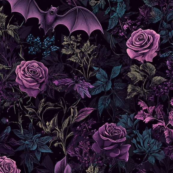 Gothic Peel and Stick Wallpaper Bat Roses Dark Floral Gothic Purple Black Wall Mural 23.6in x 9.8ft Self Adhesive Removable Wall Paper Renter Friendly Wallpaper for Nursery Bedroom Cabinets