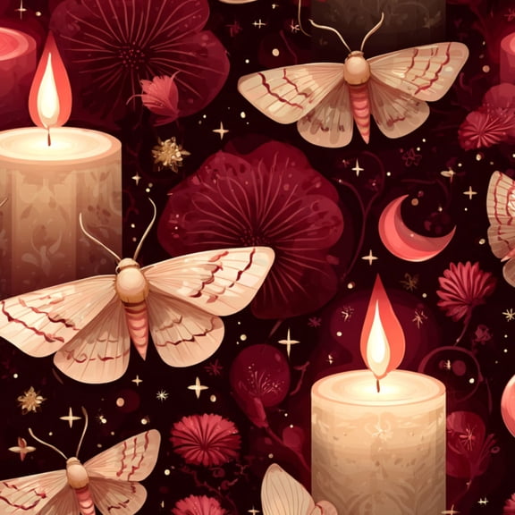 Gothic Peel and Stick Wallpaper Candlelight Moths Crescent Moons Deep Red Design Wall Mural 17.7in x 9.8ft Self Adhesive Removable Wall Paper Renter Friendly Wallpaper for Kids Bedroom
