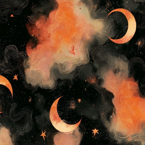 Gothic Peel and Stick Wallpaper Celestial Moon Star Abstract Swirls Orange Hues Wall Mural 23.6in x 9.8ft Self Adhesive Removable Wall Paper Renter Friendly Wallpaper for Bedroom Cabinets