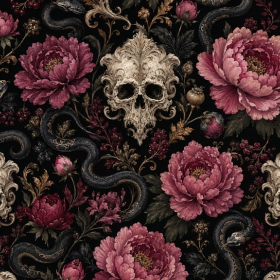 Gothic Peel and Stick Wallpaper Dark Floral Skull Snakes Roses Gothic Style Wall Mural 23.6in x 9.8ft Self Adhesive Removable Wall Paper Renter Friendly Wallpaper for Bedroom