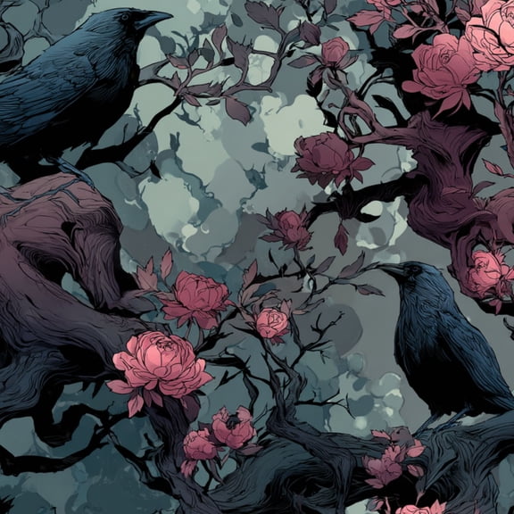 Gothic Peel and Stick Wallpaper Dark Gothic Art Ancient Tree Shimmering Roses Wall Mural 17.7in x 9.8ft Self Adhesive Removable Wall Paper Renter Friendly Wallpaper for Bedroom Livingroom