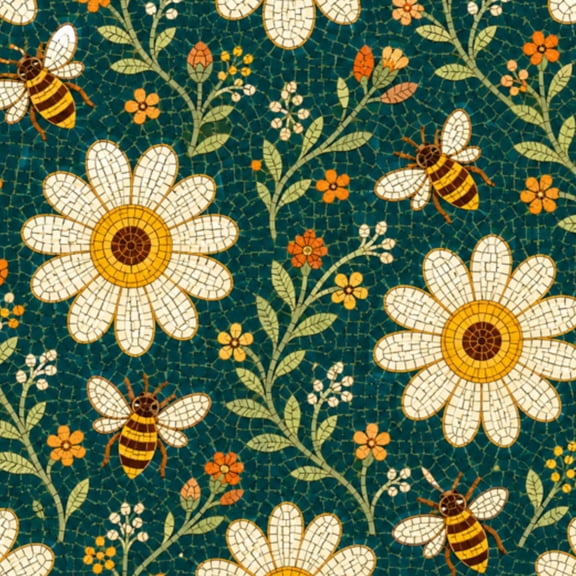Gothic Peel and Stick Wallpaper Dark Green Floral Bee Mosaic Wall Mural 17.7in x 9.8ft Self Adhesive Removable Wall Paper Renter Friendly Wallpaper for Bedroom