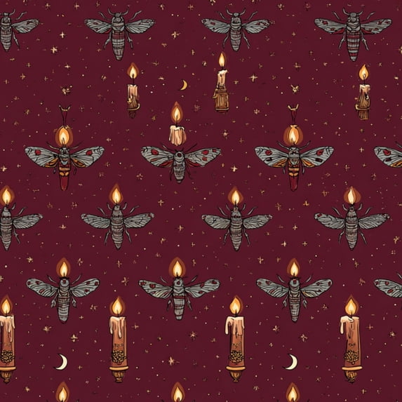 Gothic Peel and Stick Wallpaper Dark Red Celestial Candle Moth Design Wall Mural 23.6in x 9.8ft Self Adhesive Removable Wall Paper Renter Friendly Wallpaper for Kids Bedroom