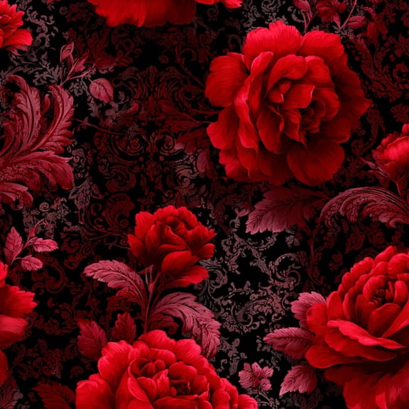 Gothic Peel and Stick Wallpaper Dimly Lit Damask Design Soft Red Roses Ornate Backdrop Contact Paper 17.7in x 9.8ft Self Adhesive Removable Floral Art Decor Mural for Walls Cabinets Home
