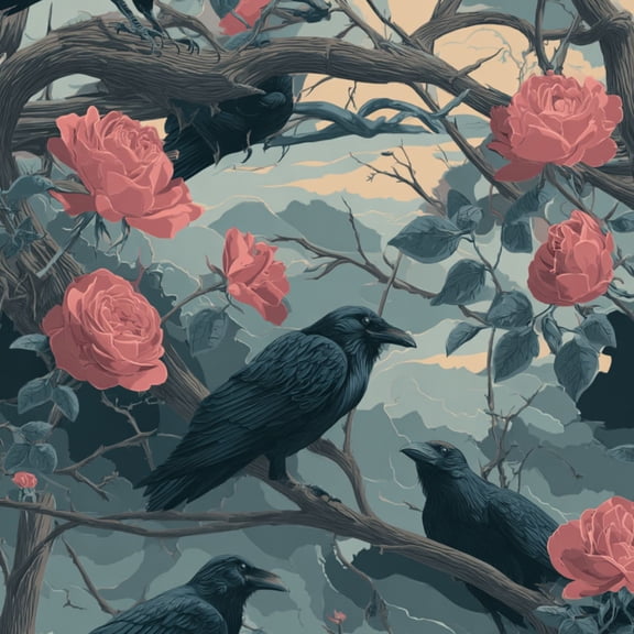 Gothic Peel and Stick Wallpaper Eerie Gothic Scene Raven Spiraling Tree Wall Mural 23.6in x 9.8ft Self Adhesive Removable Wall Paper Renter Friendly Wallpaper for Bedroom Livingroom