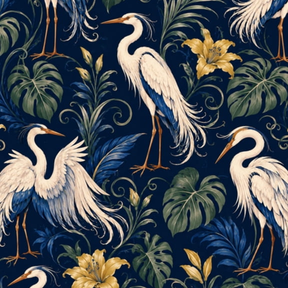 Gothic Peel and Stick Wallpaper Elegant Cranes Tropical Leaves Yellow Flowers Dark Wall Mural 17.7in x 9.8ft Self Adhesive Removable Wall Paper Renter Friendly Wallpaper for Bedroom