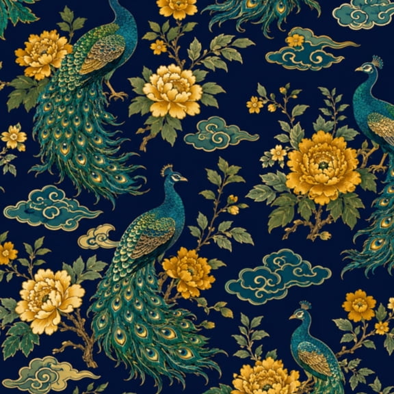 Gothic Peel and Stick Wallpaper Elegant Peacocks Golden Pagoda Blossoming Flowers Traditional Wall Mural 17.7in x 9.8ft Self Adhesive Removable Wall Paper Renter Friendly Wallpaper for Bedroom