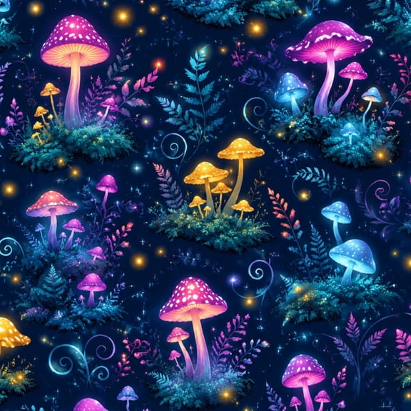 Gothic Peel and Stick Wallpaper Enchanting Glowing Mushrooms Mystical Forest Soft Blue Light Wall Mural 17.7in x 9.8ft Self Adhesive Removable Wall Paper Renter Friendly Wallpaper for Bedroom