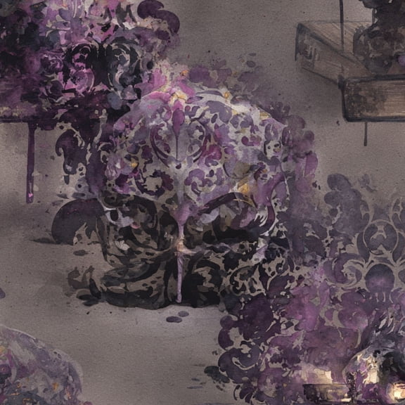 Gothic Peel and Stick Wallpaper Ethereal Glowing Skull Damask Patterns Print Wall Mural 23.6in x 9.8ft Self Adhesive Removable Wall Paper Renter Friendly Wallpaper for Bedroom
