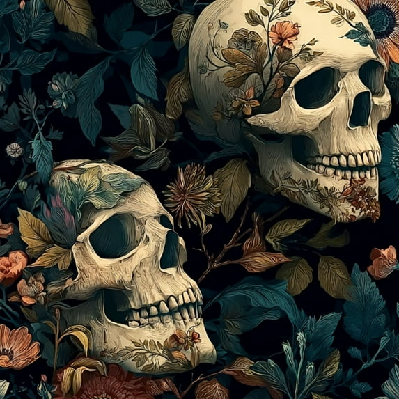 Gothic Peel and Stick Wallpaper Floral Skulls Dark Botanical Vintage Gothic Style Wall Mural 23.6in x 9.8ft Self Adhesive Removable Wall Paper Renter Friendly Wallpaper for Nursery Bedroom Cabinets