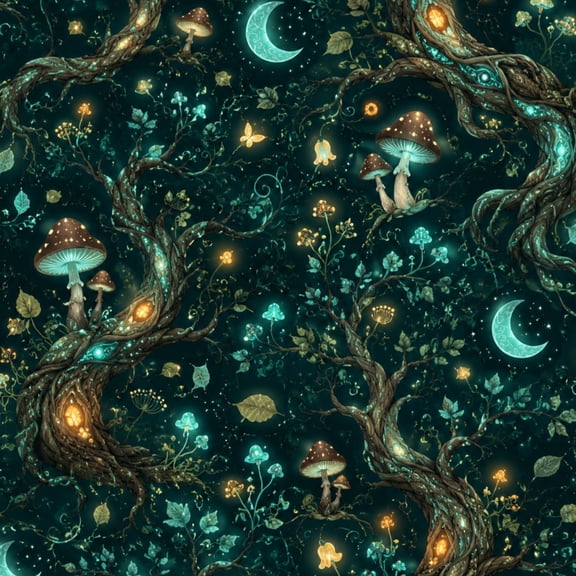 Gothic Peel and Stick Wallpaper Forest Tree Glowing Fireflies Mushrooms Wall Mural 17.7in x 9.8ft Self Adhesive Removable Wall Paper Renter Friendly Wallpaper for Bedroom