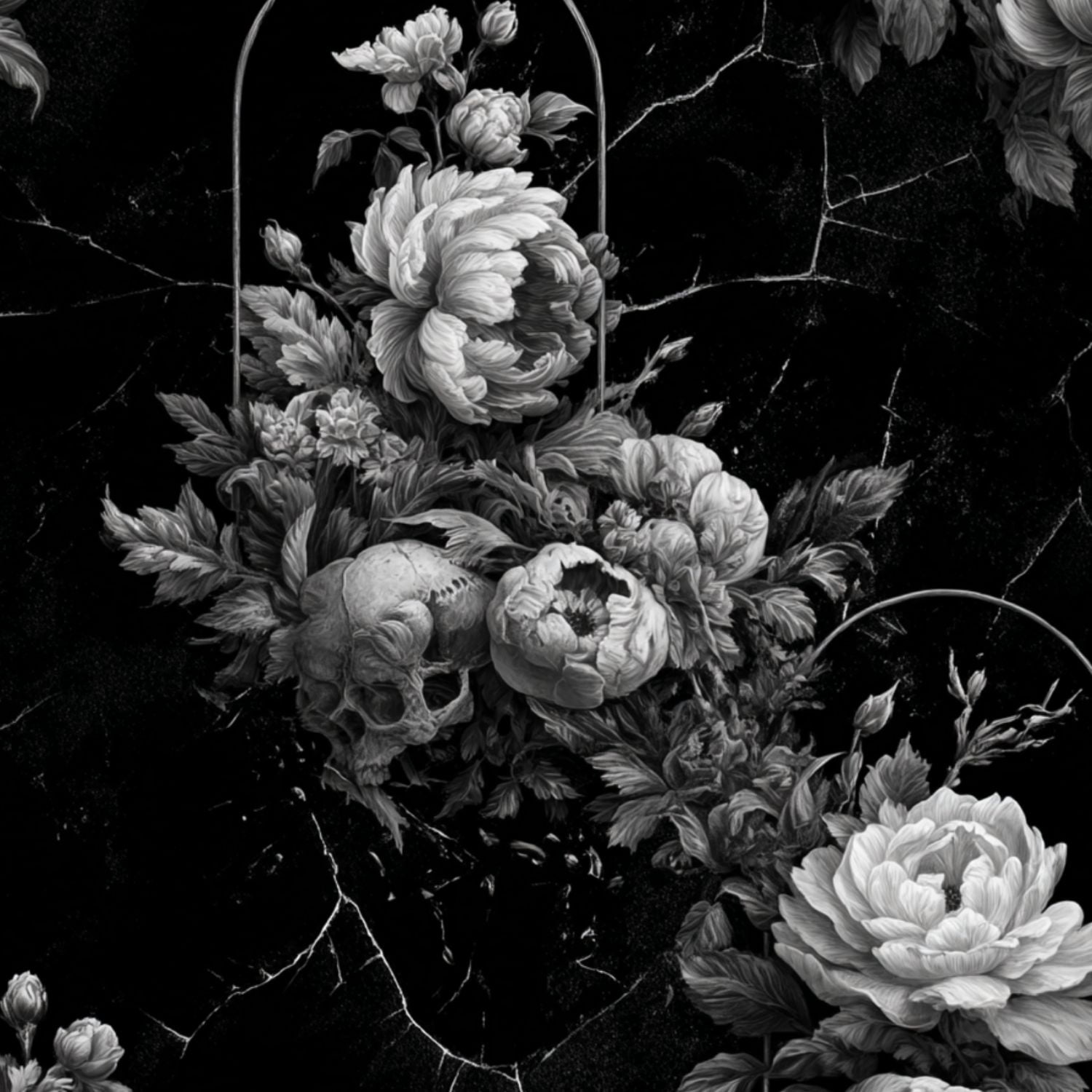 Gothic Peel and Stick Wallpaper Gothic Flower Skeleton Wall Art Black ...