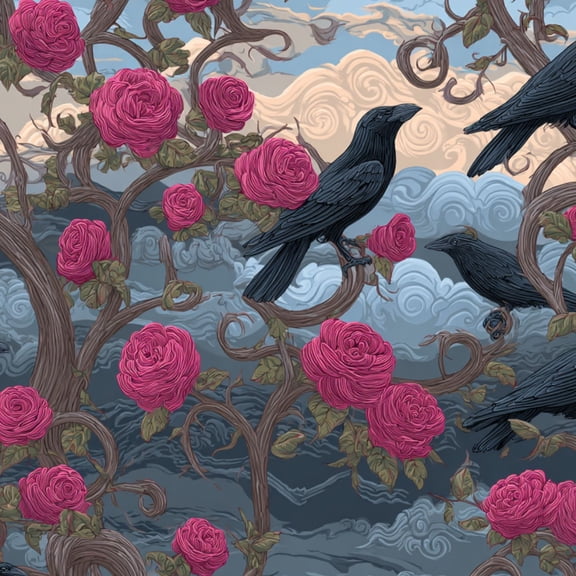 Gothic Peel and Stick Wallpaper Gothic Raven Distorted Tree Thorny Roses Wall Mural 17.7in x 9.8ft Self Adhesive Removable Wall Paper Renter Friendly Wallpaper for Bedroom Livingroom