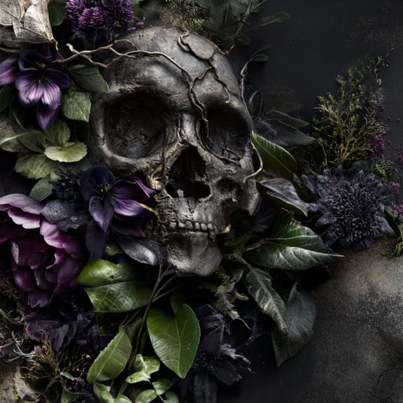 Gothic Peel and Stick Wallpaper Gothic Skull Vines Dark Flowers Vintage Mood Art Wall Mural 17.7in x 9.8ft Self Adhesive Removable Wall Paper Renter Friendly for Dorm Bedroom Cabinets
