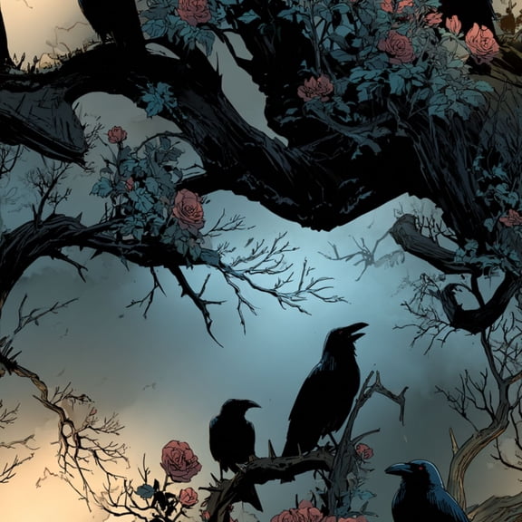 Gothic Peel and Stick Wallpaper Haunting Tree Raven Roses Stormy Cloud filled Wall Mural 17.7in x 9.8ft Self Adhesive Removable Wall Paper Renter Friendly Wallpaper for Bedroom Livingroom