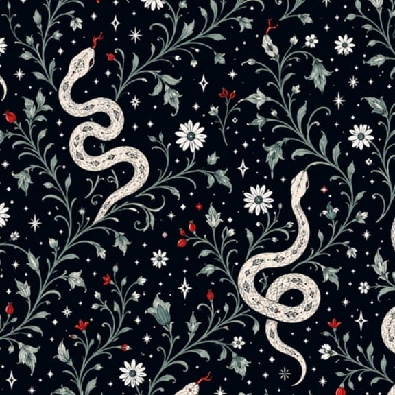 Gothic Peel and Stick Wallpaper Intricate White Snakes Floral Leaf Vintage Style Wall Mural 17.7in x 9.8ft Self Adhesive Removable Wall Paper Renter Friendly Wallpaper for Bedroom