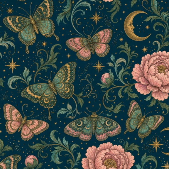 Gothic Peel and Stick Wallpaper Mystical Sun Moon Floral Moth Wall Mural 17.7in x 9.8ft Self Adhesive Removable Wall Paper Renter Friendly Wallpaper for Bedroom