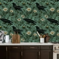 thumbnail image 1 of Gothic Peel and Stick Wallpaper Ravens Daisies Floral Elements Vintage Green Wall Mural 17.7in x 9.8ft Self Adhesive Removable Wall Paper Renter Friendly Wallpaper for Nursery Bedroom Cabinets, 1 of 8